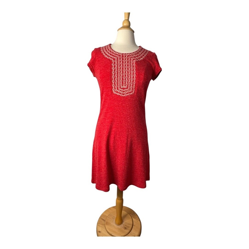 Emmelee by Francesca's Red Knit Dress A-Line Embroidered Women Size Medium